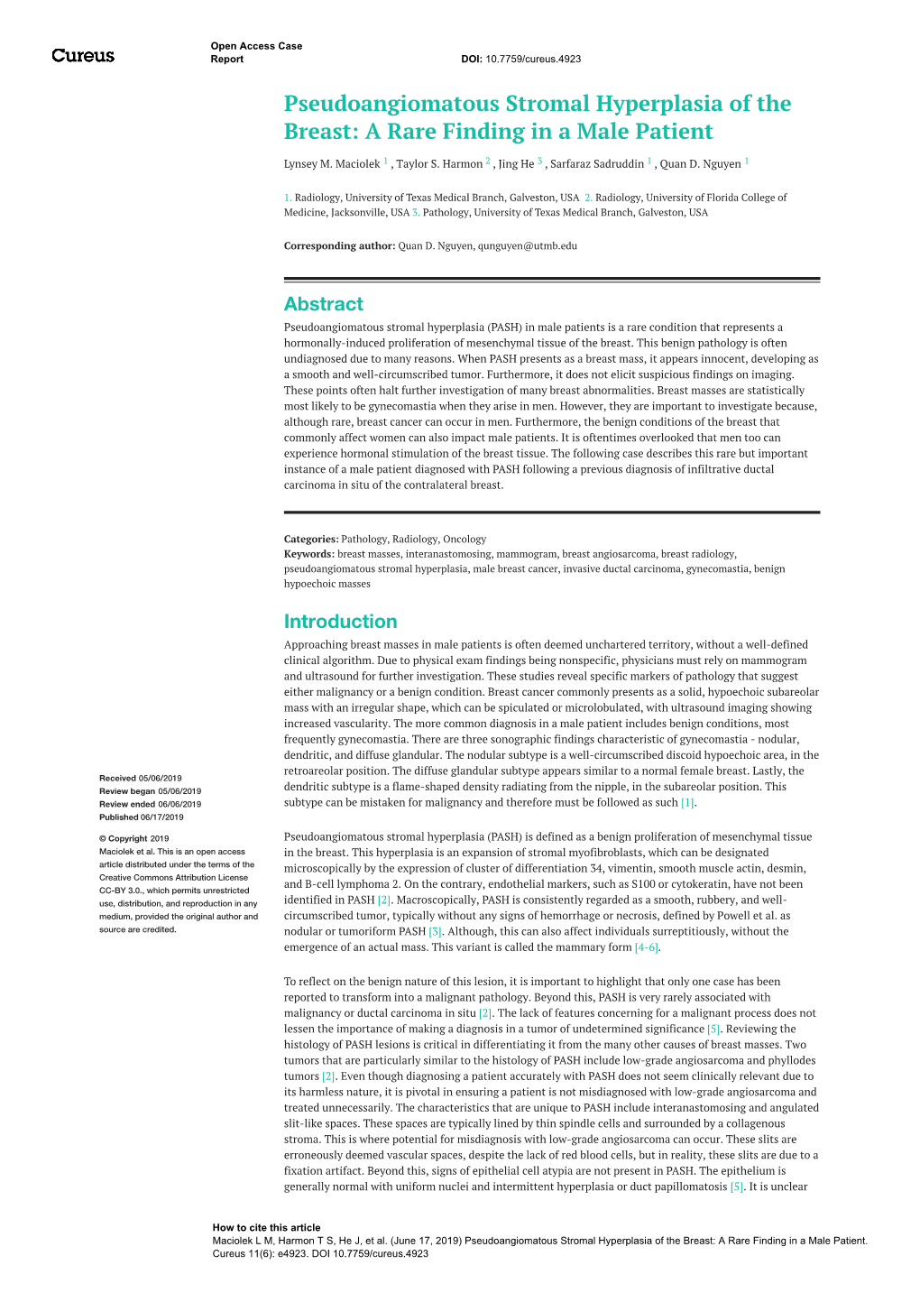 Pseudoangiomatous Stromal Hyperplasia of the Breast: a Rare Finding in a Male Patient