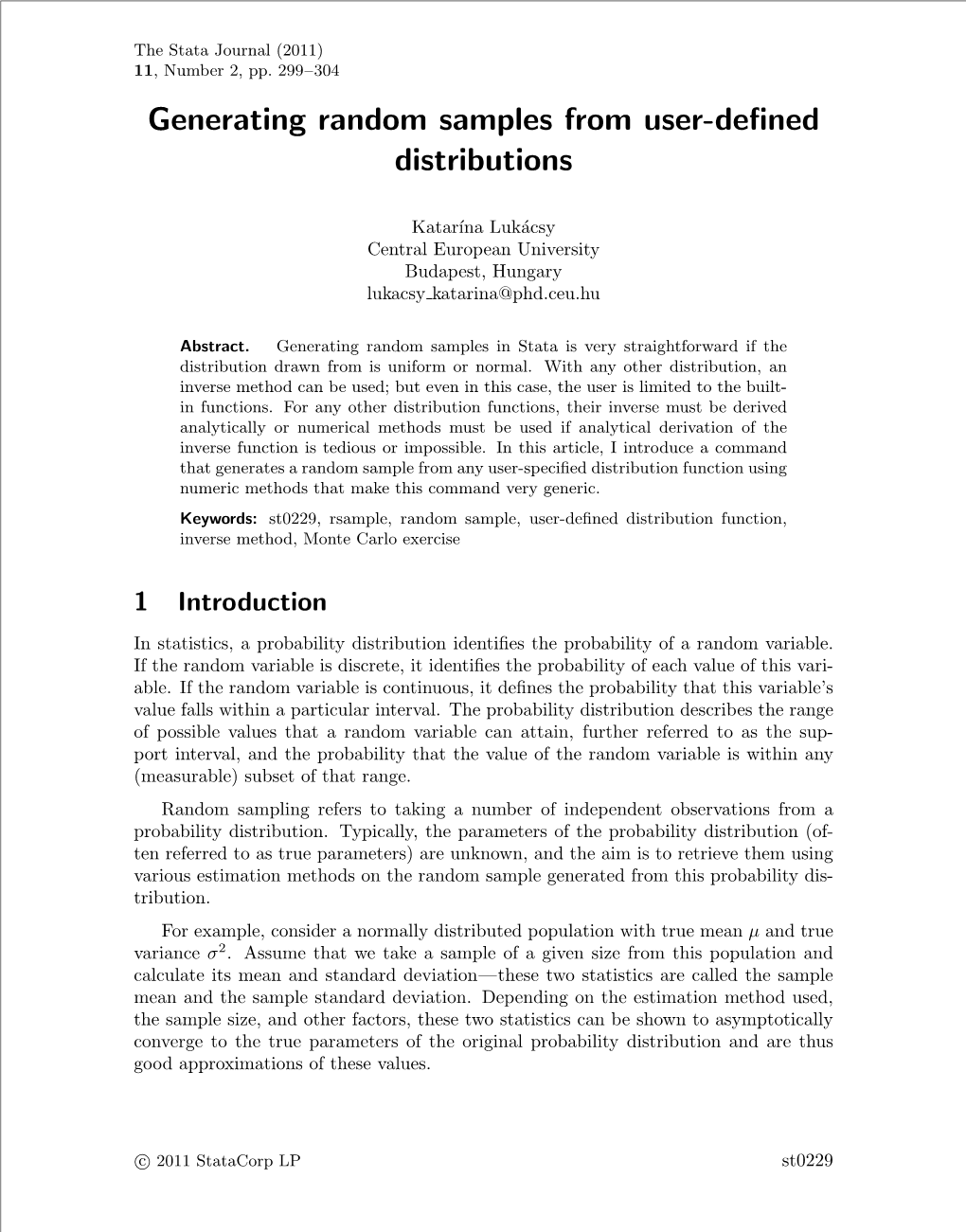 Generating Random Samples from User-Defined Distributions