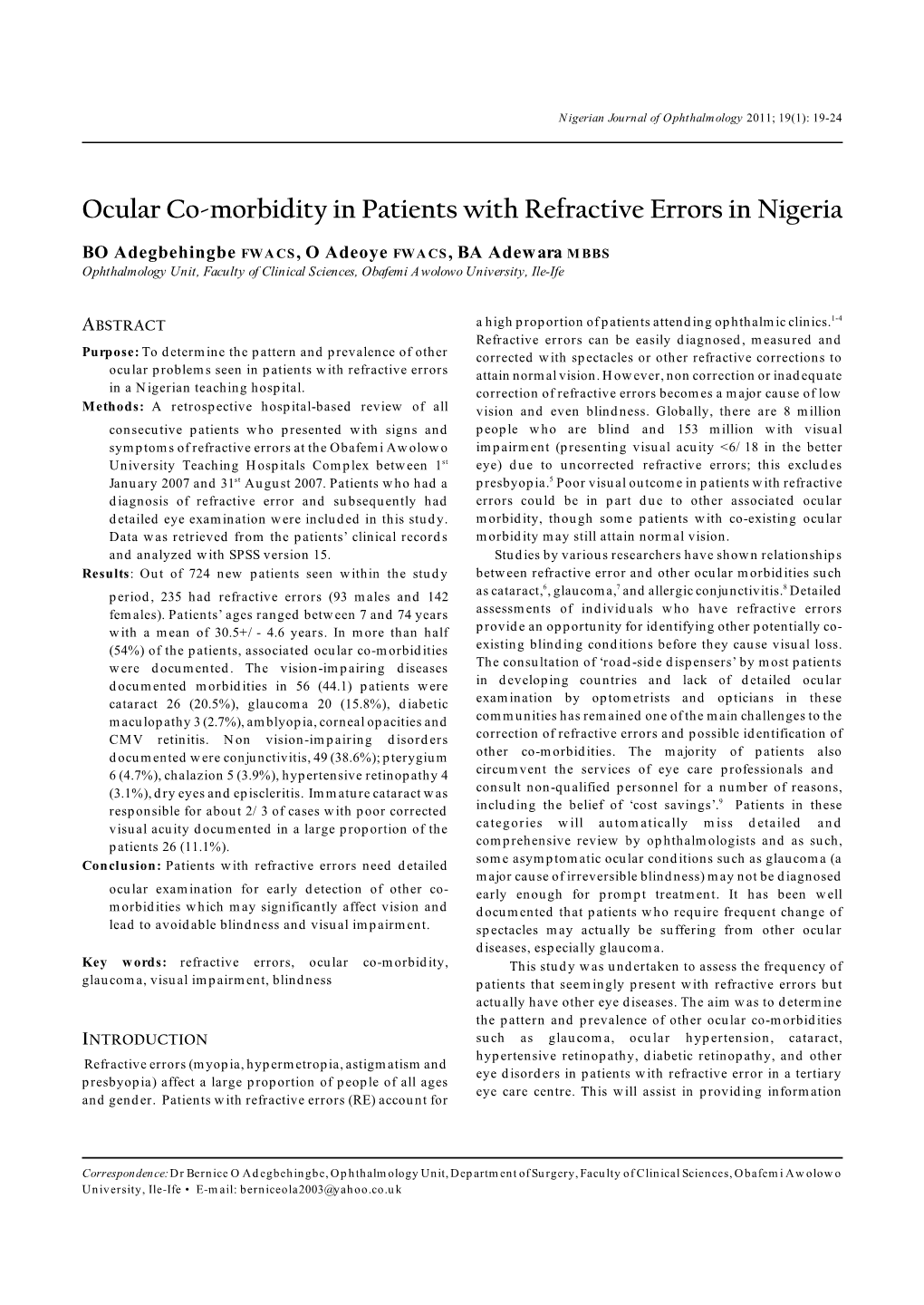 Ocular Co-Morbidity in Patients with Refractive Errors in Nigeria