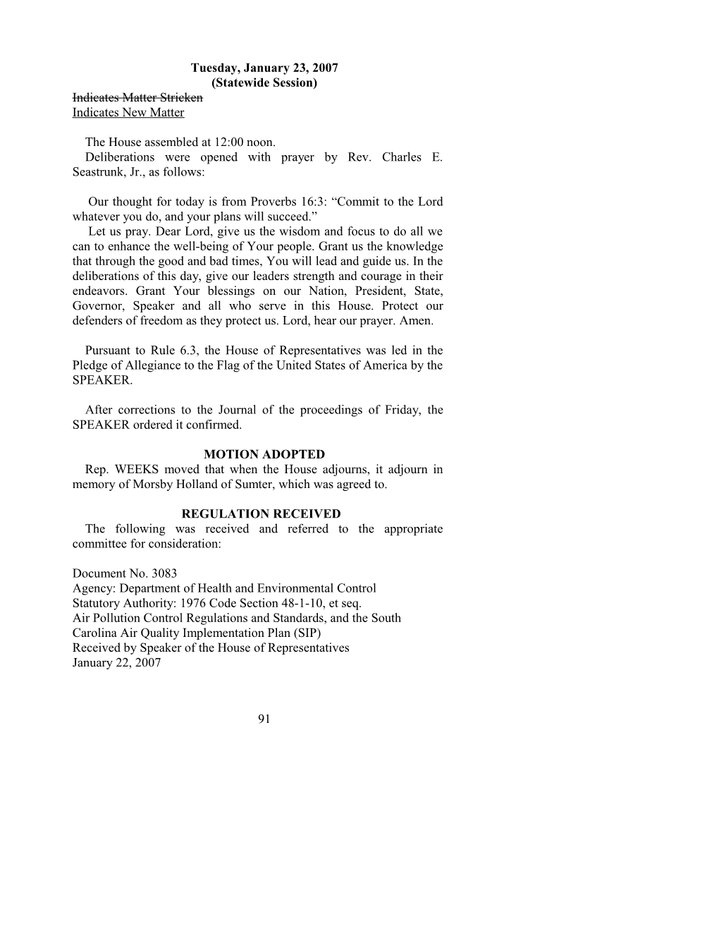 House Journal for Jan. 23, 2007 - South Carolina Legislature Online