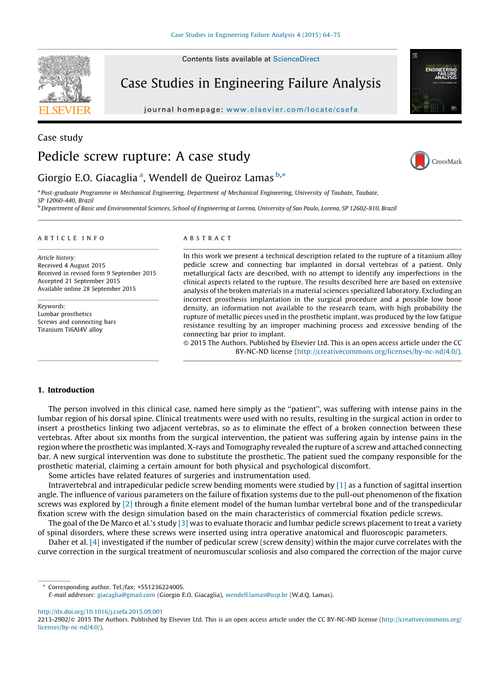 Pedicle Screw Rupture: a Case Study