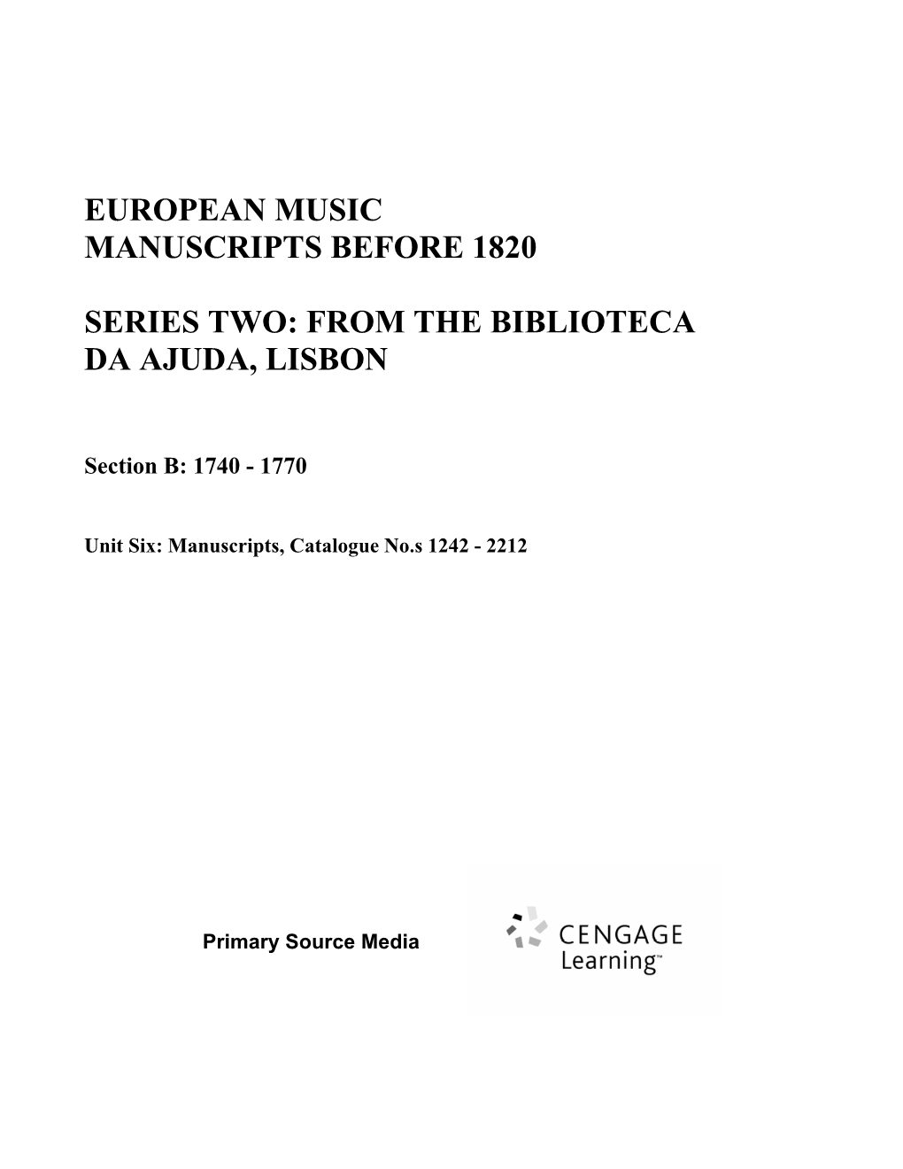 European Music Manuscripts Before 1820