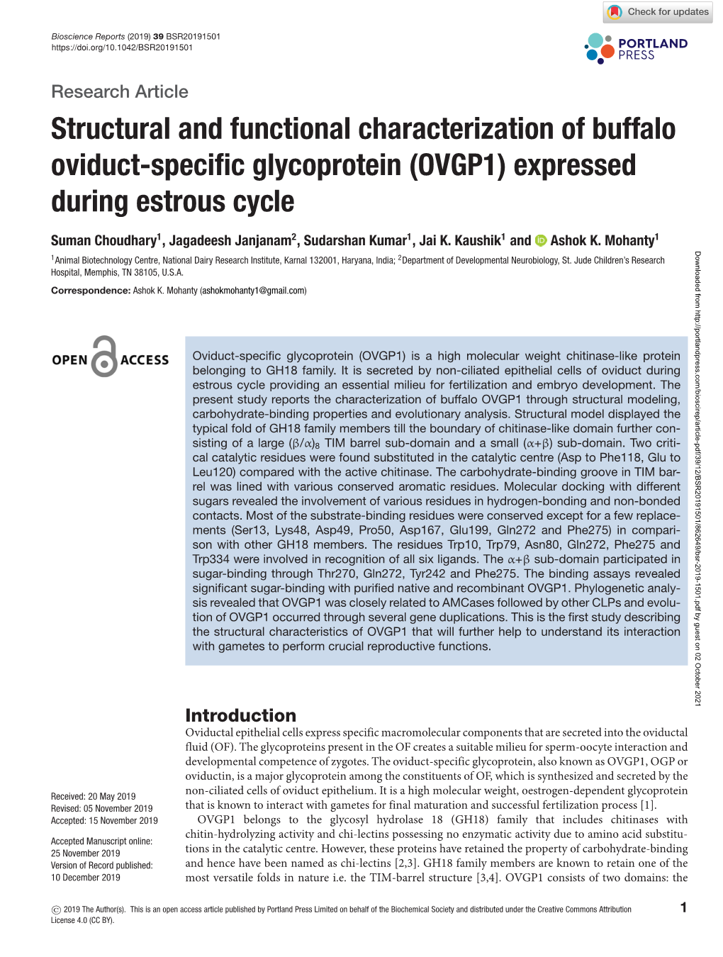 Structural and Functional Characterization of Buffalo Oviduct-Speciﬁc Glycoprotein (OVGP1) Expressed During Estrous Cycle