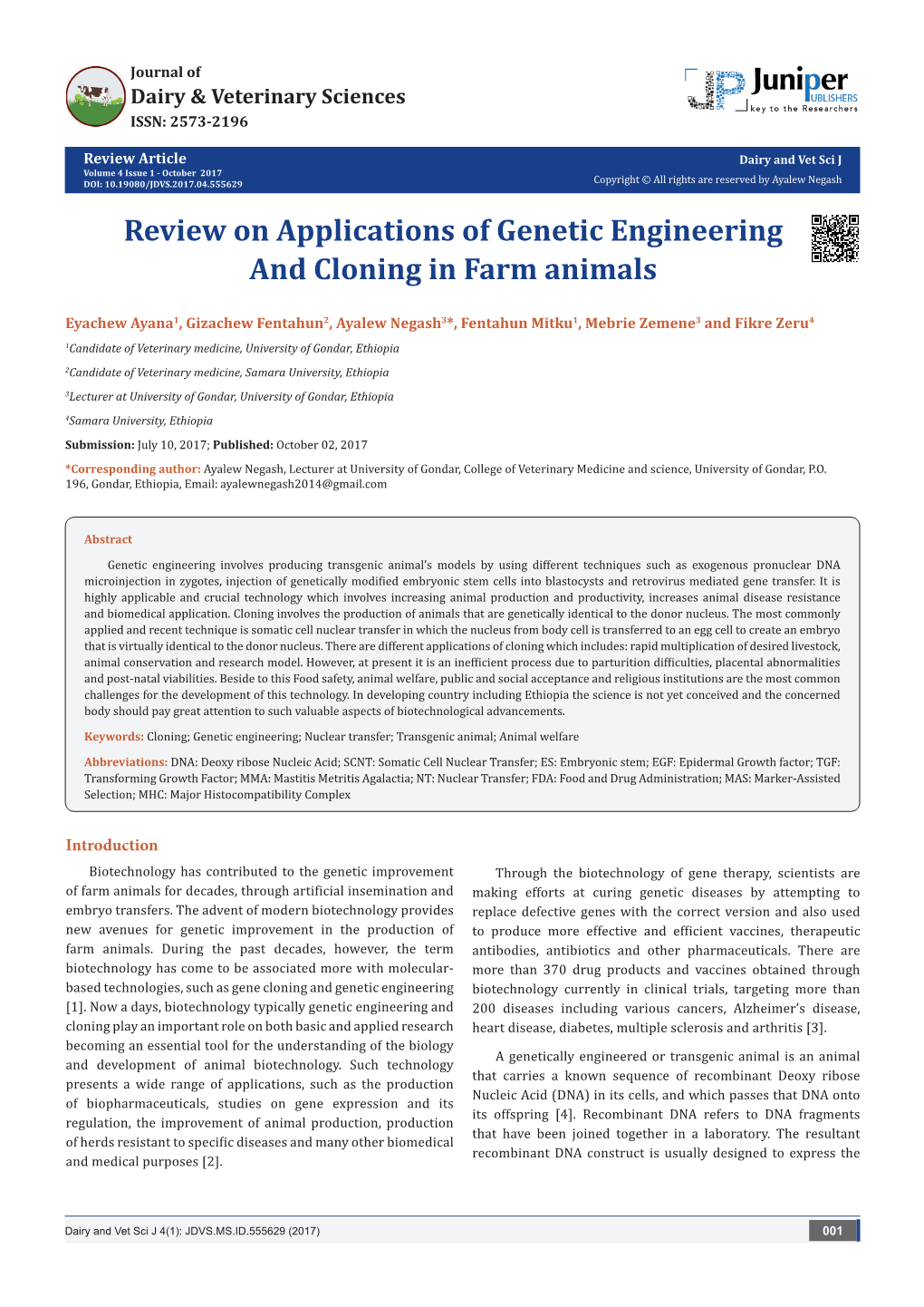 Review on Applications of Genetic Engineering and Cloning in Farm Animals