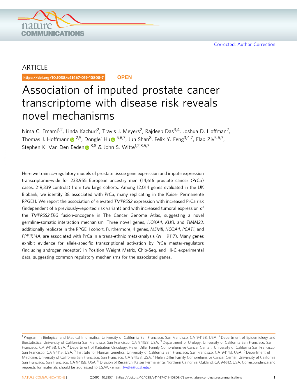 Association of Imputed Prostate Cancer Transcriptome with Disease Risk Reveals Novel Mechanisms