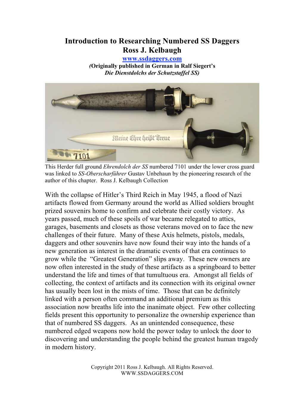 Introduction to Researching Numbered SS Daggers Ross J