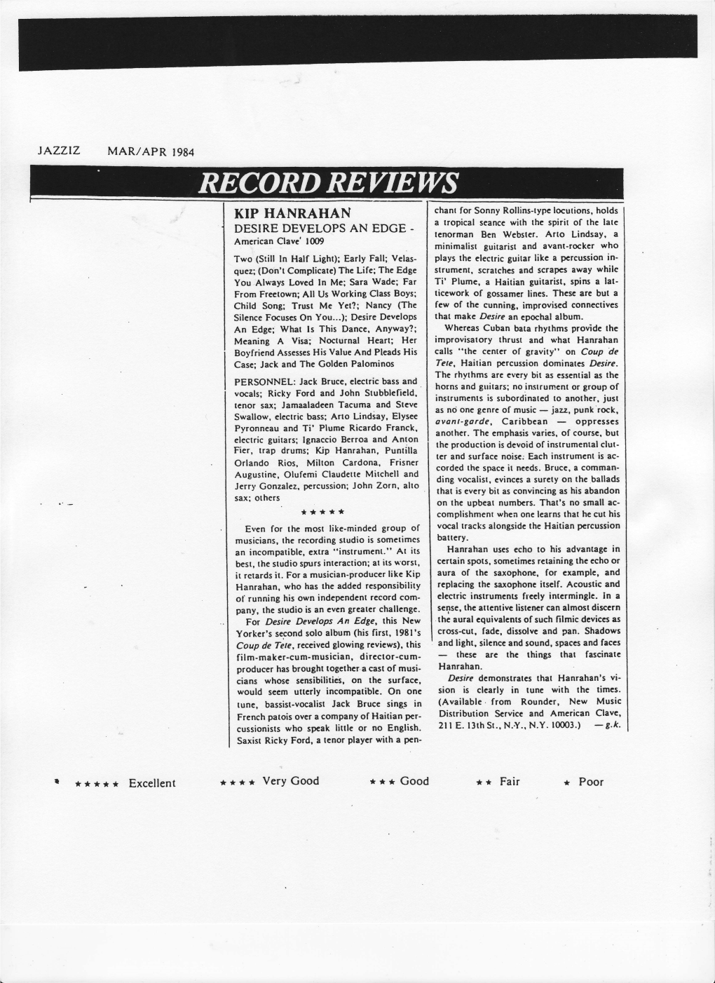 KIP HANRAHAN Chant for Sonny Rollins-Type Locutions, Holds a Tropical Seance with the Spirit of the Late DESIREDEVELOPS an EDGE - Lenorman Ben Wcbster