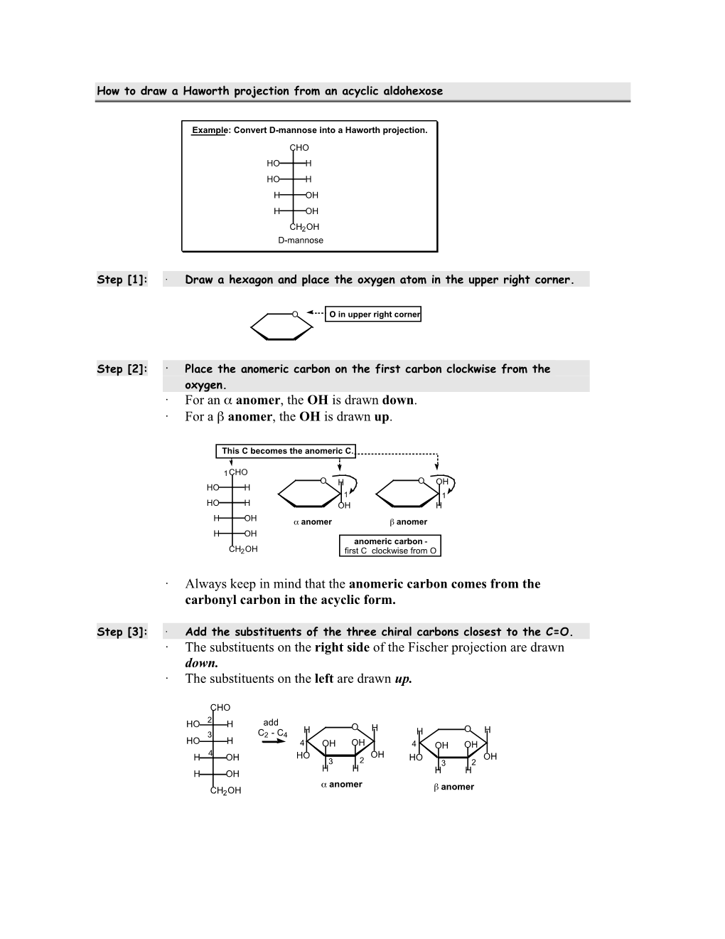 • for an Anomer, the OH Is Drawn Down. • for a Anomer, the OH Is