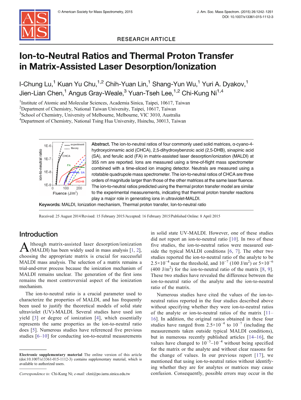 Ion-To-Neutral Ratios and Thermal Proton Transfer in Matrix-Assisted Laser Desorption/Ionization