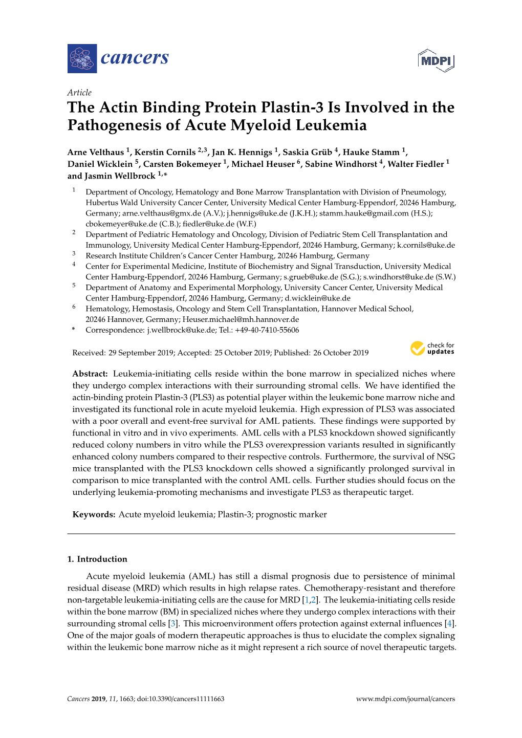 The Actin Binding Protein Plastin-3 Is Involved in the Pathogenesis of Acute Myeloid Leukemia