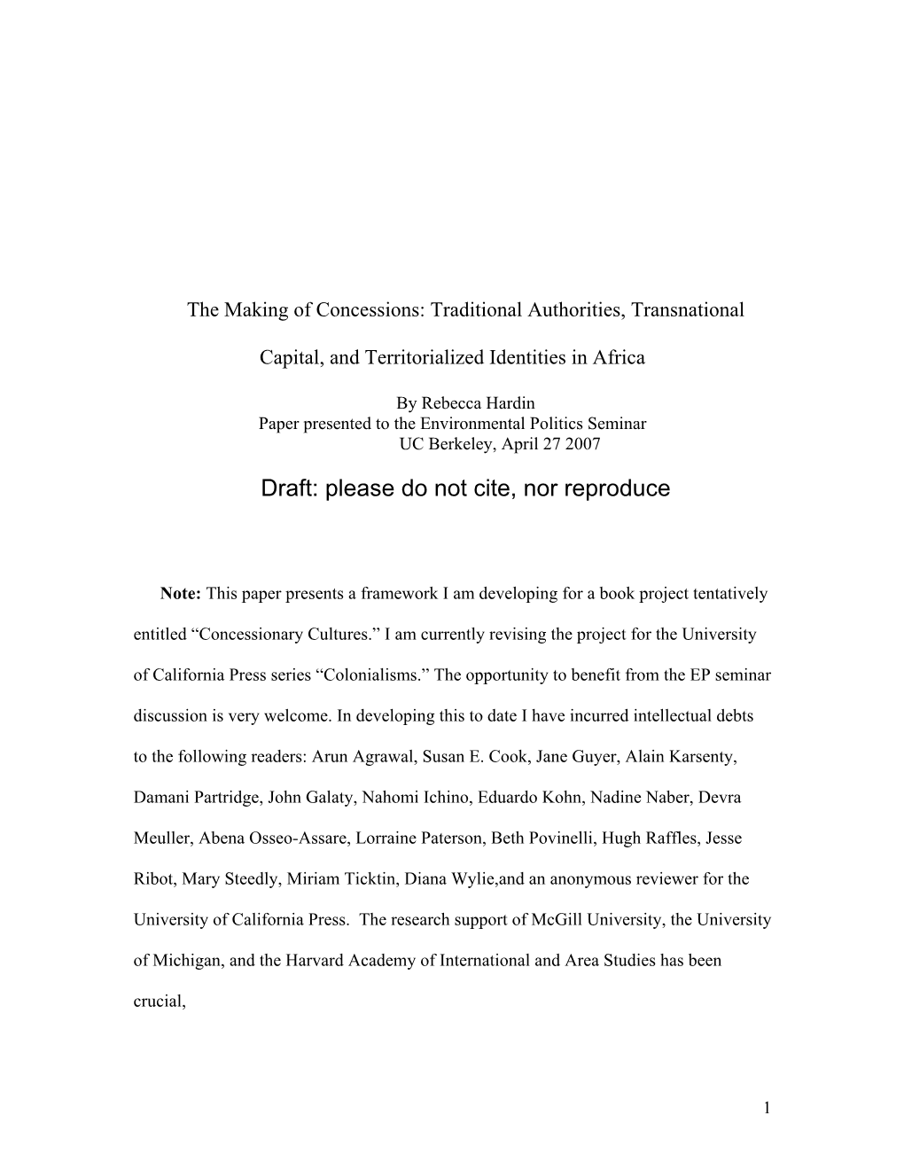 The Making of Concessions: Traditional Authorities, Transnational