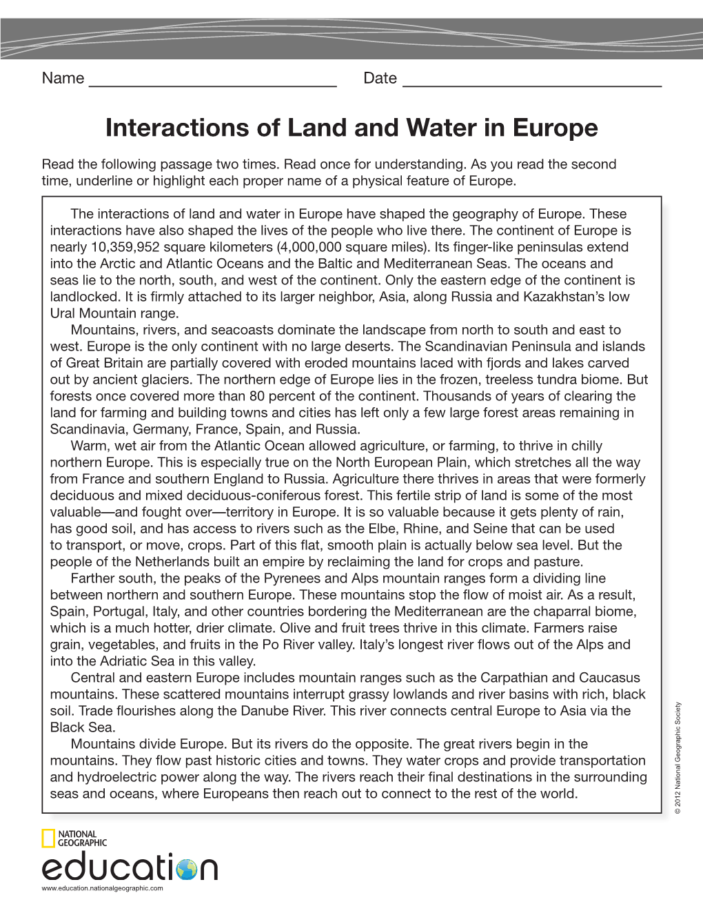 Interactions of Land and Water in Europe