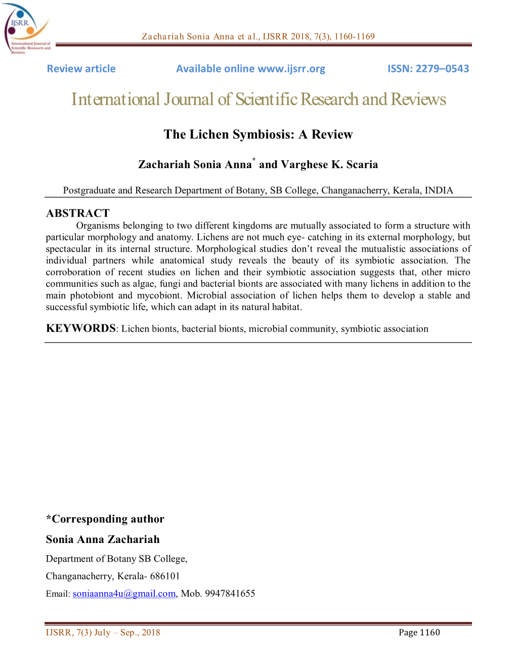 International Journal of Scientific Research and Reviews