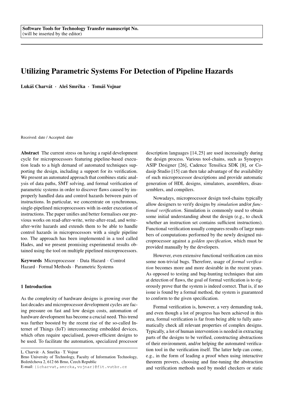 Utilizing Parametric Systems for Detection of Pipeline Hazards