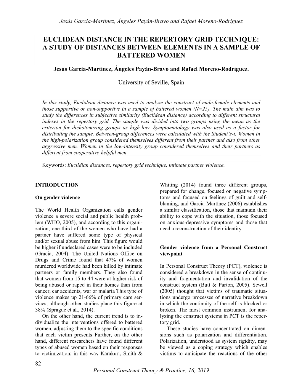 Euclidean Distance in the Repertory Grid Technique: a Study of Distances Between Elements in a Sample of Battered Women