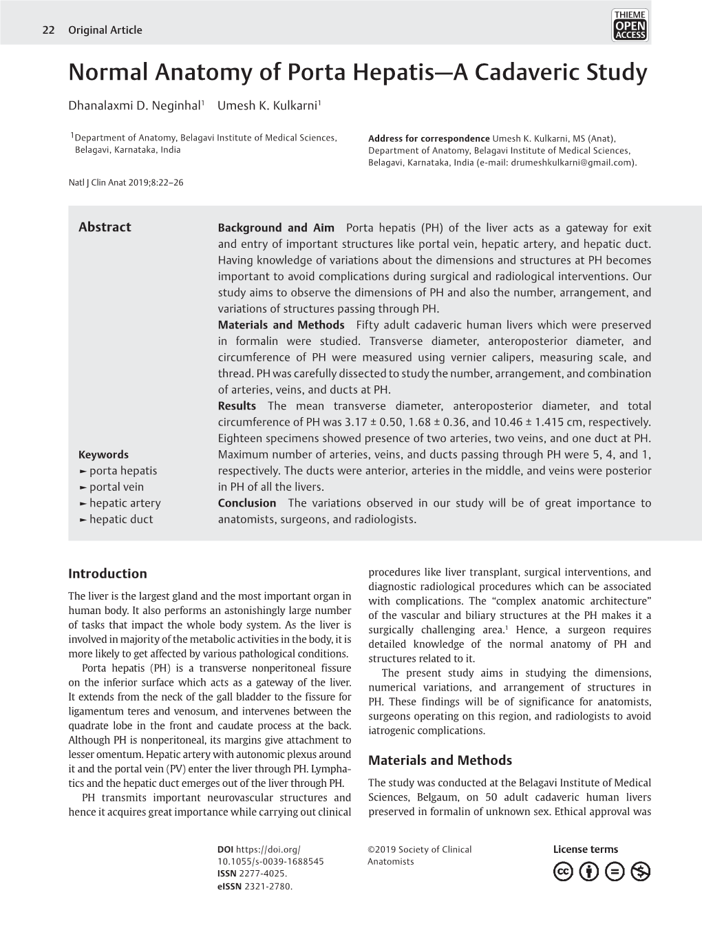 Normal Anatomy of Porta Hepatis—A Cadaveric Study