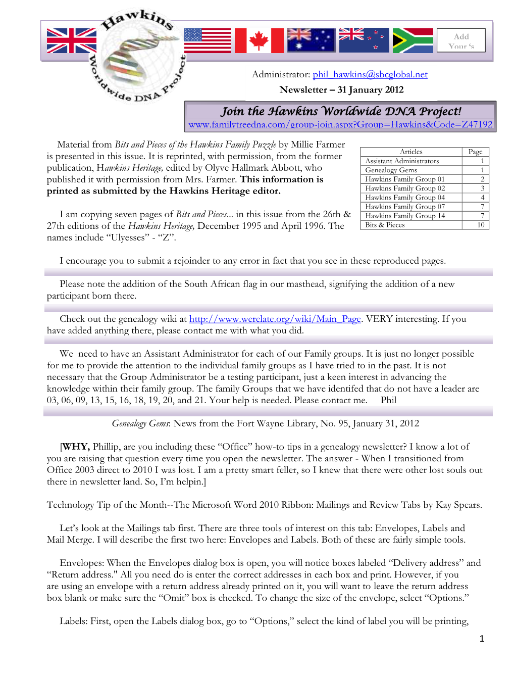DNA Newletter, 31 January 2012