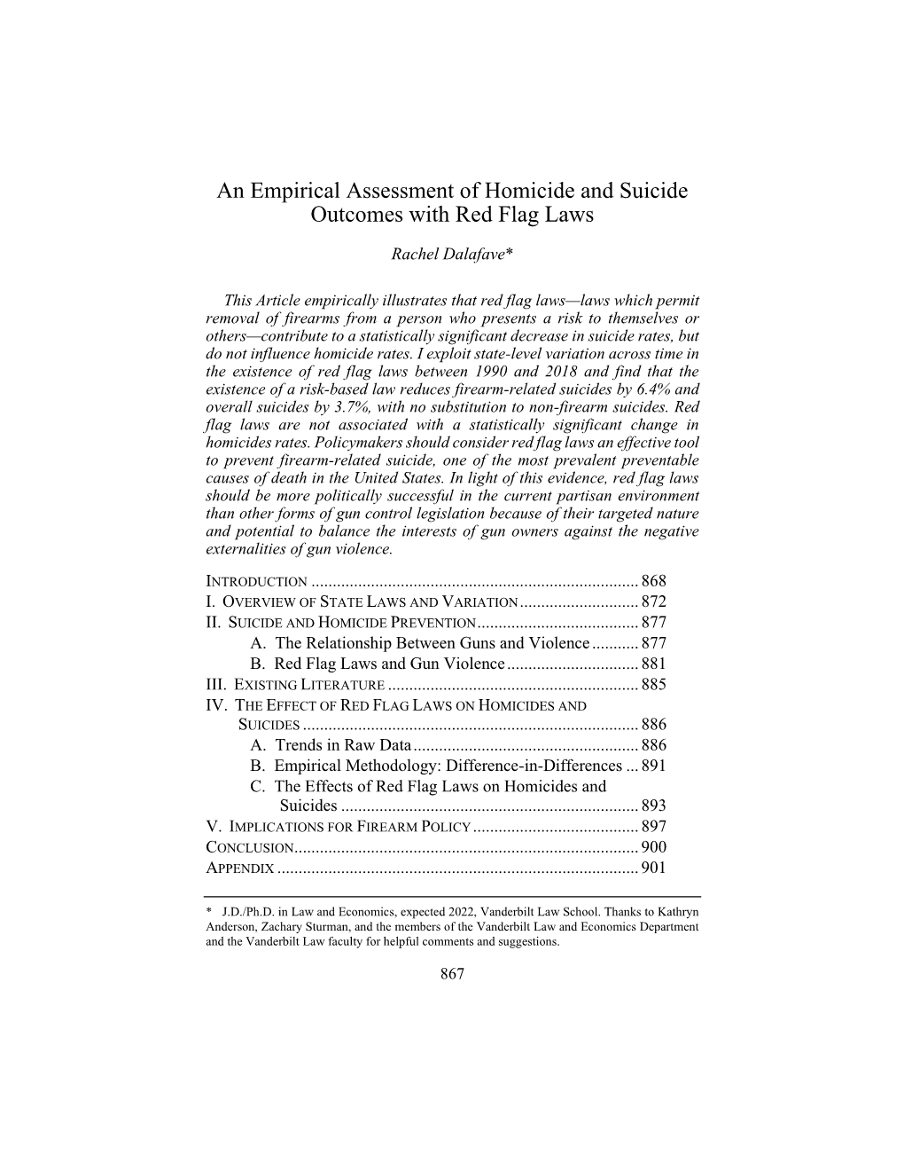 An Empirical Assessment of Homicide and Suicide Outcomes with Red Flag Laws