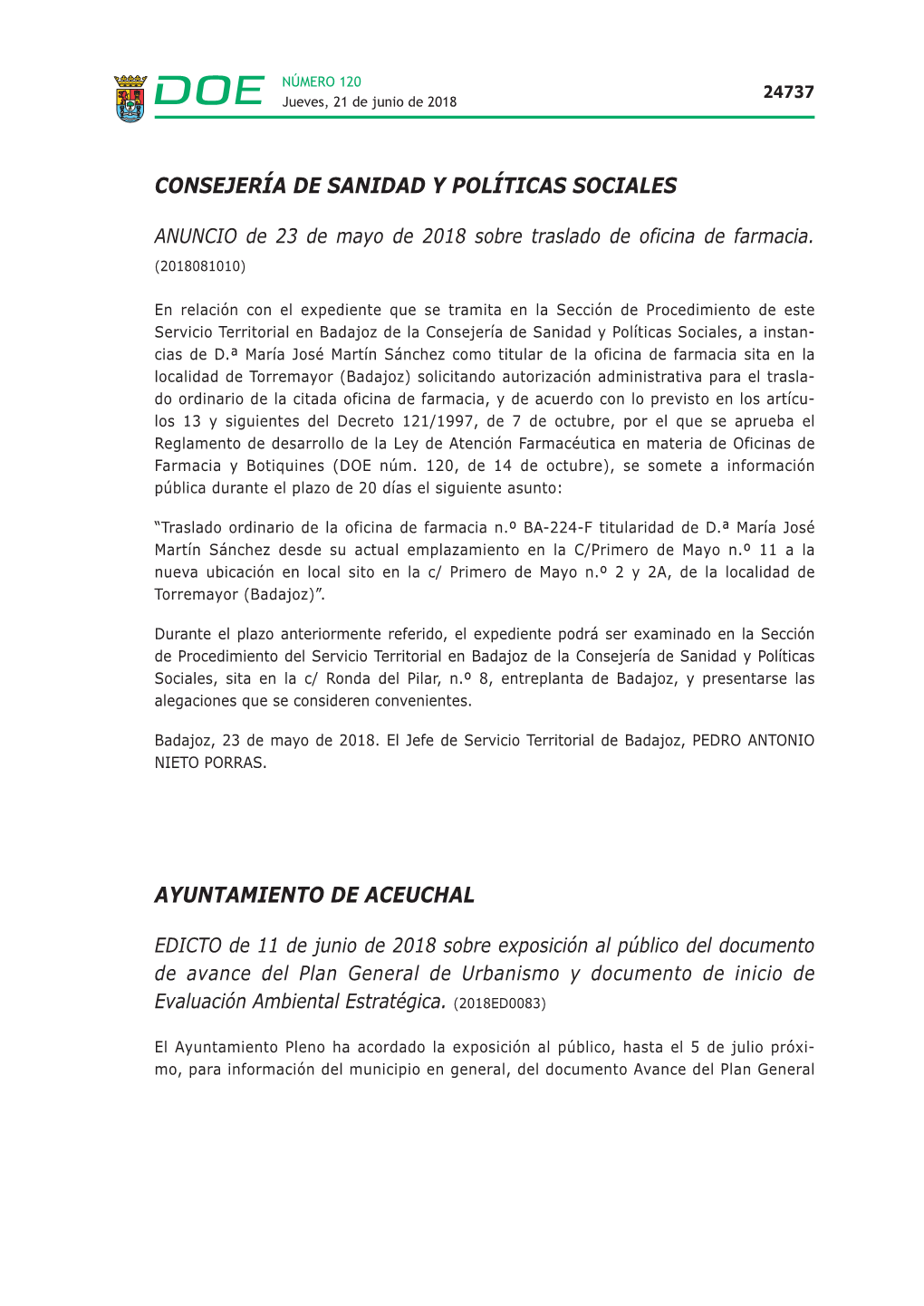 Consejería De Sanidad Y Políticas Sociales Ayuntamiento De Aceuchal