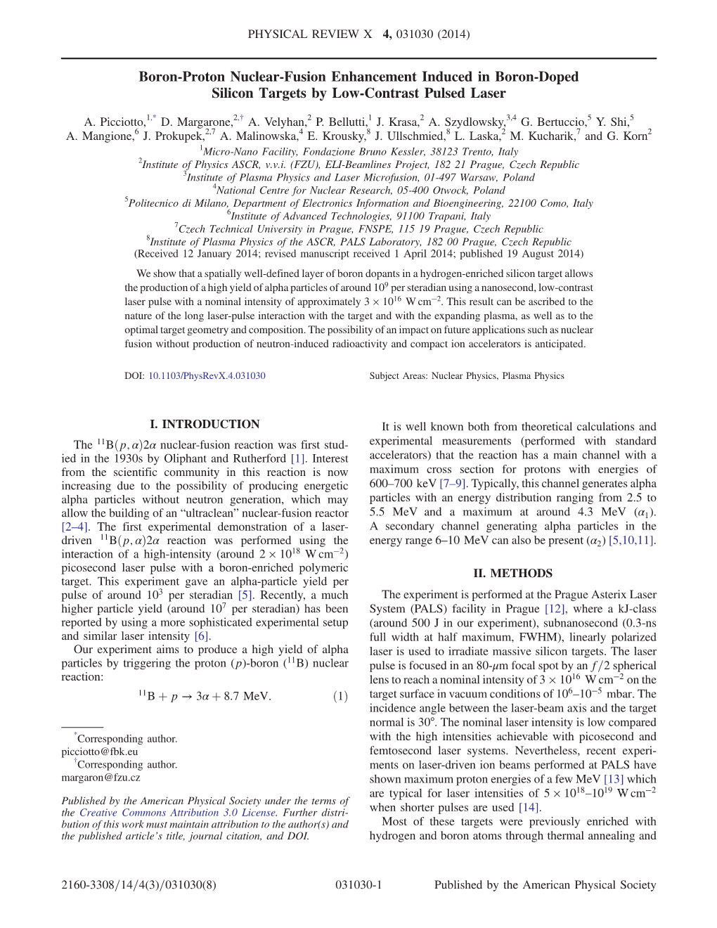 Boron-Proton Nuclear-Fusion Enhancement Induced in Boron-Doped Silicon Targets by Low-Contrast Pulsed Laser