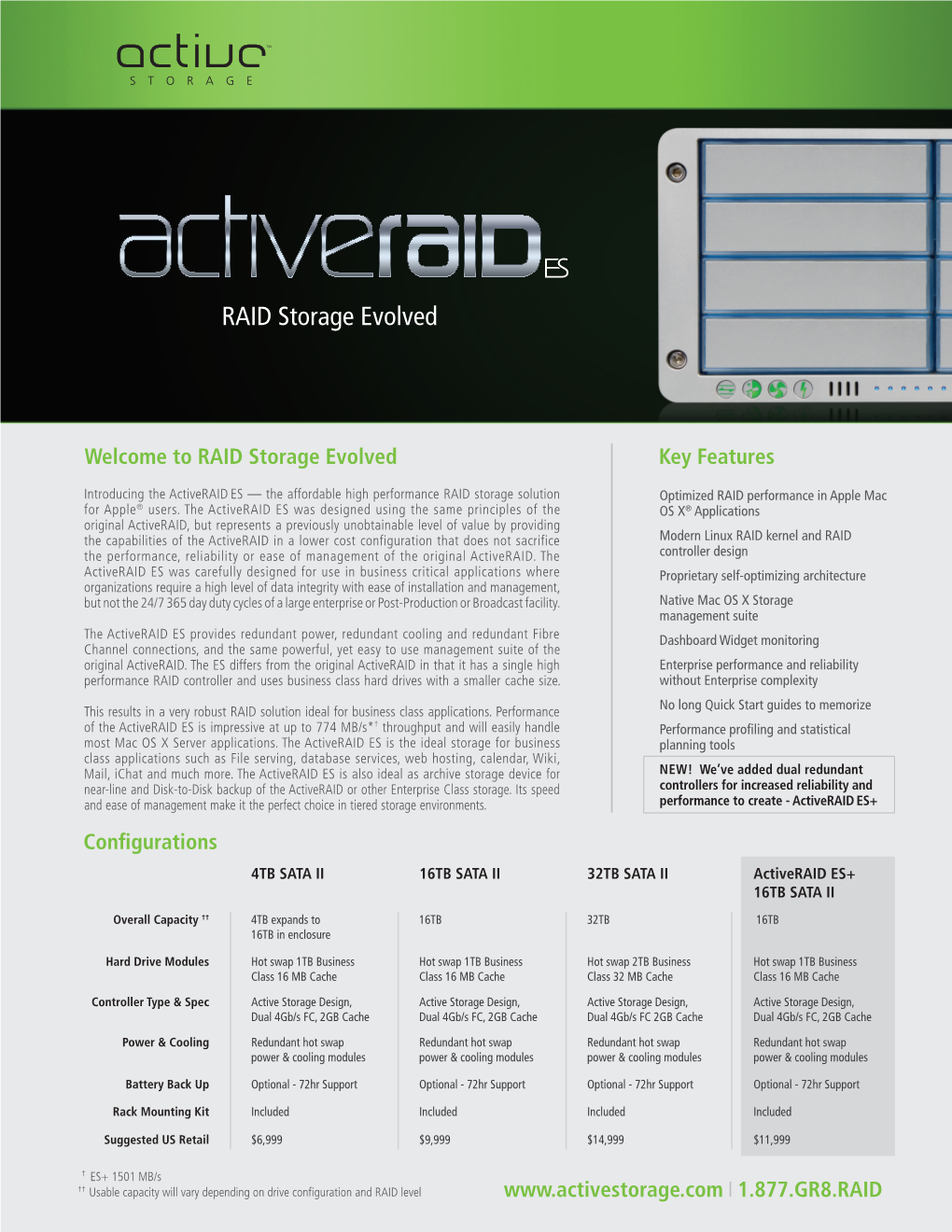 Active Storage Activeraid ES Data Sheet