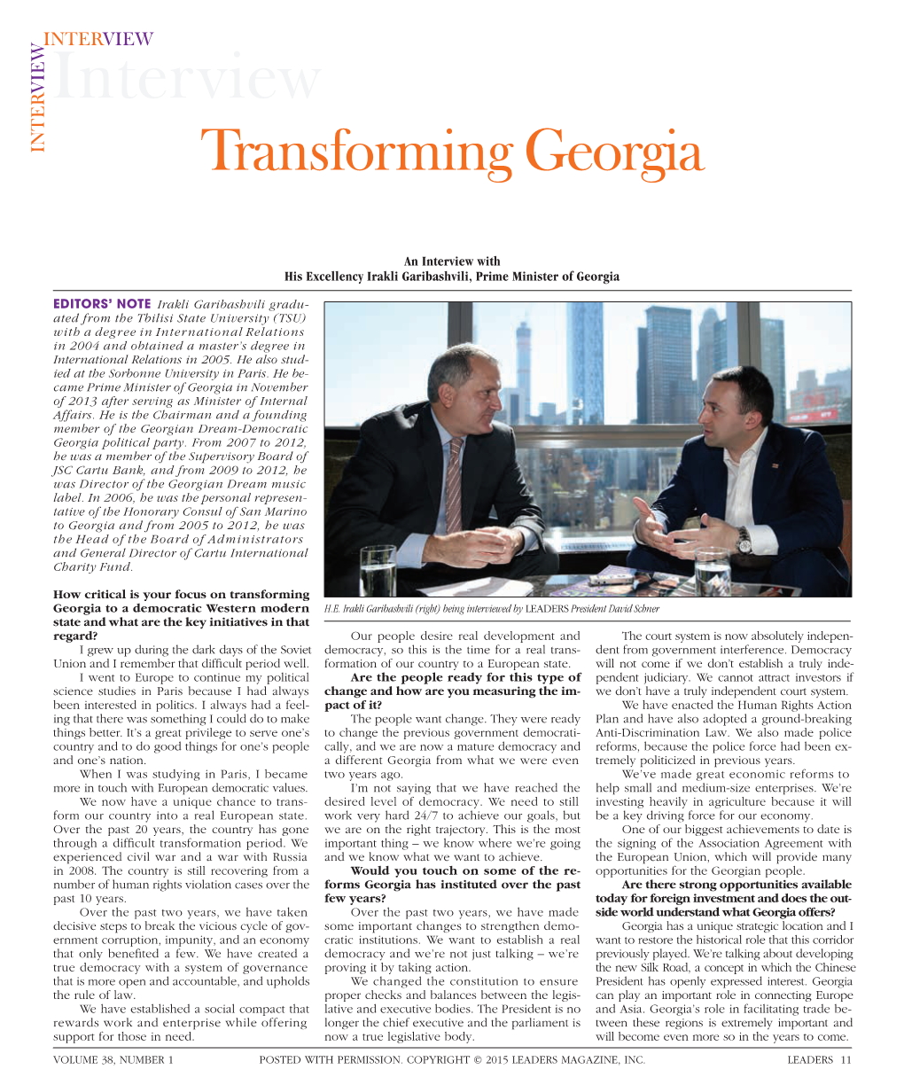 To Download a PDF of an Interview with His Excellency Irakli Garibashvili, Prime Minister