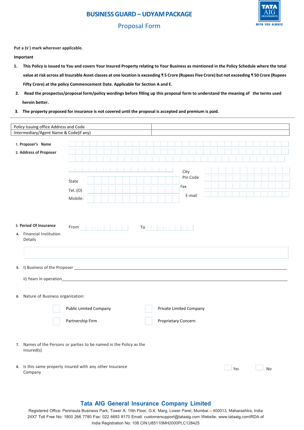 BUSINESS GUARD – UDYAM PACKAGE Proposal Form
