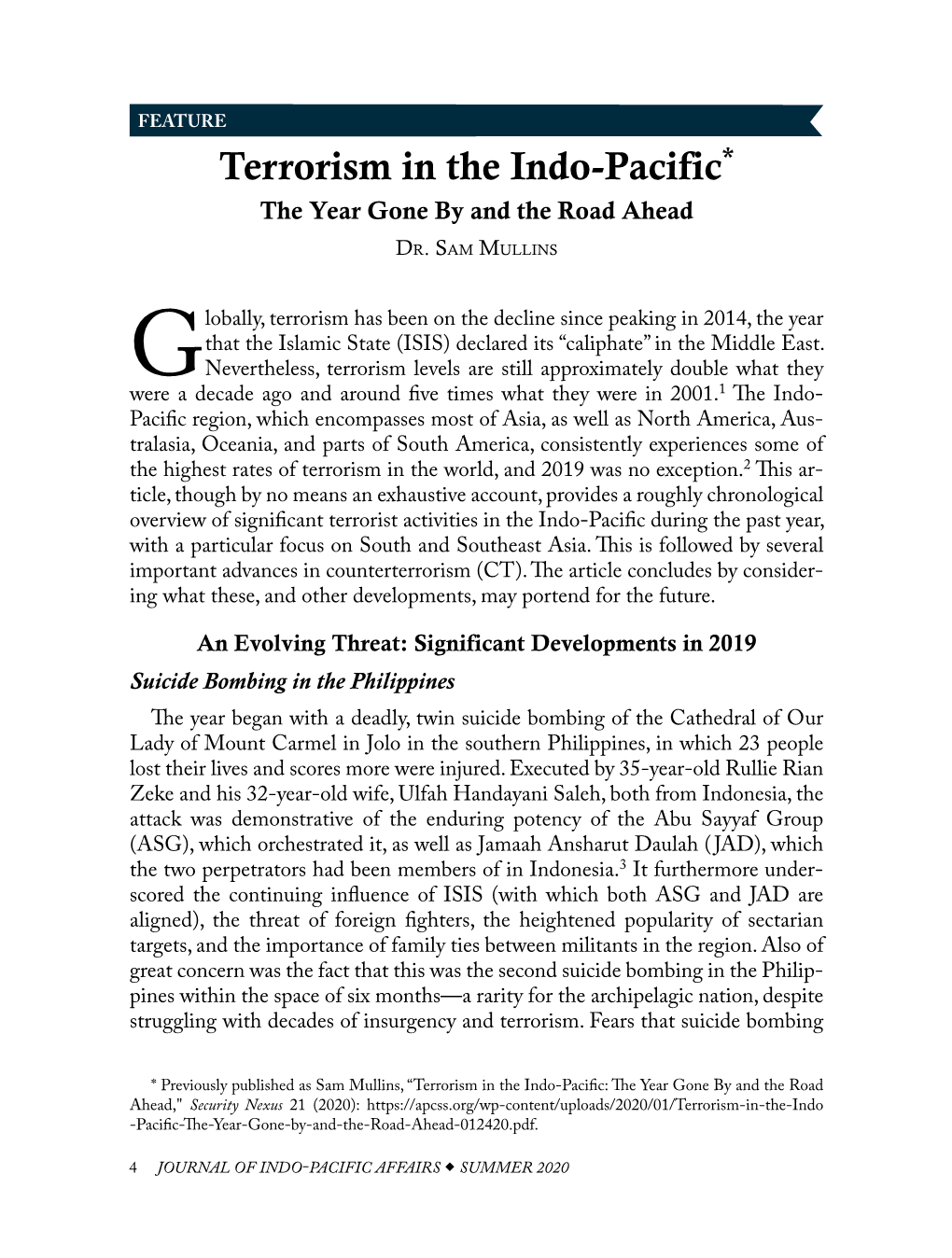 Terrorism in the Indo-Pacific: the Year Gone by and the Road Ahead