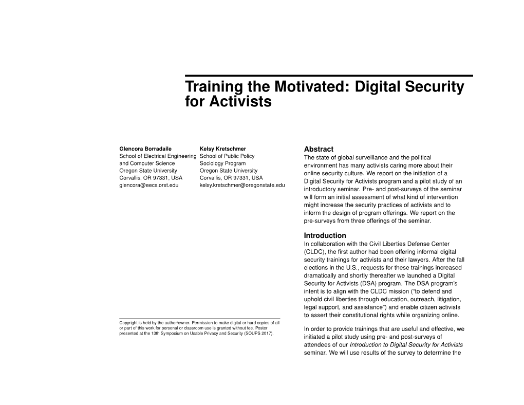 Digital Security for Activists