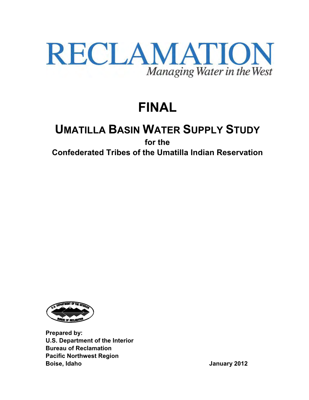 Final Umatilla Basin Water Supply Study for the Confederated Tribes