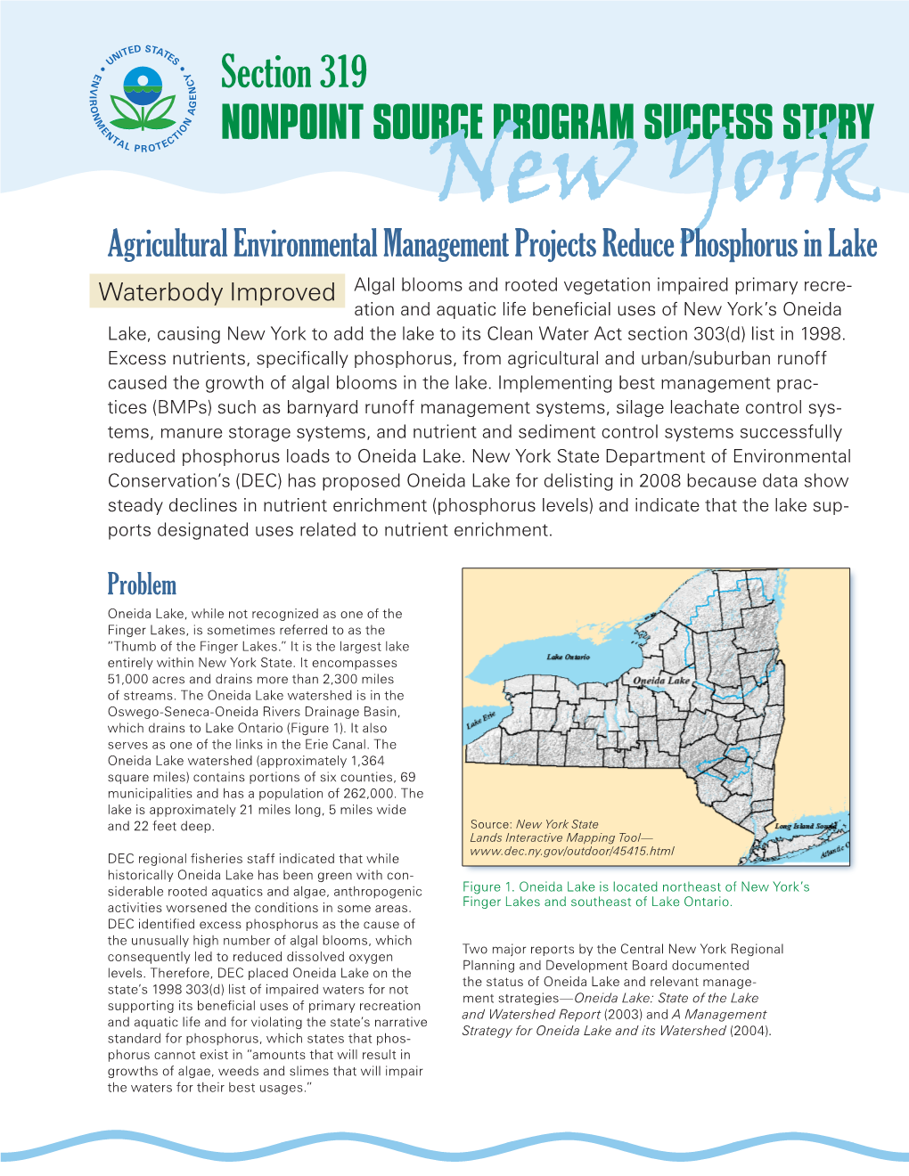 Oneida Lake, Causing New York to Add the Lake to Its Clean Water Act Section 303(D) List in 1998