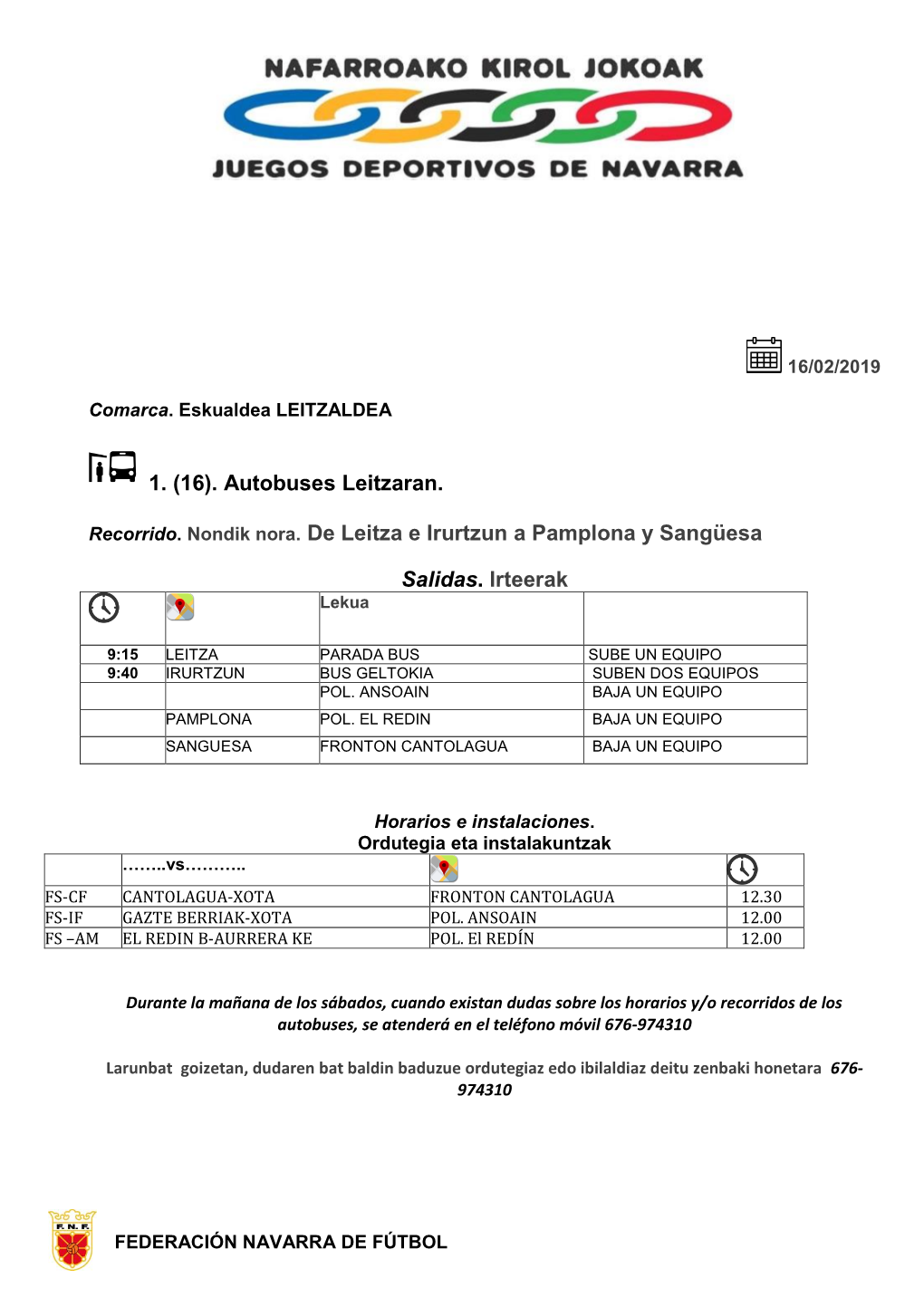 Autobuses Leitzaran. Recorrido. Nondik Nora. De Leitza E Irurtzun A