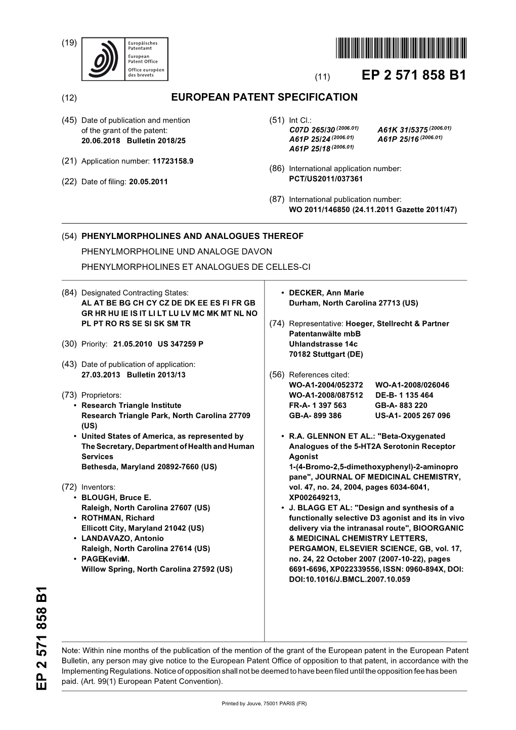 Phenylmorpholines and Analogues Thereof Phenylmorpholine Und Analoge Davon Phenylmorpholines Et Analogues De Celles-Ci