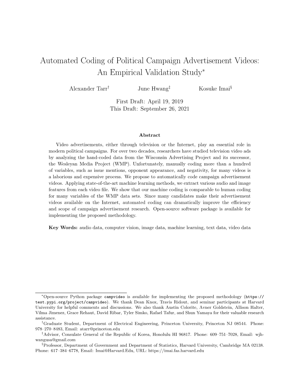 Automated Coding of Political Campaign Advertisement Videos: an Empirical Validation Study∗