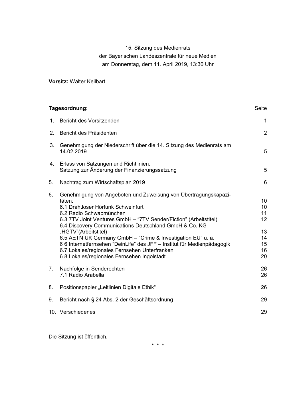 Protokoll Der 15. Sitzung Des Medienrats Am 11.04.2019