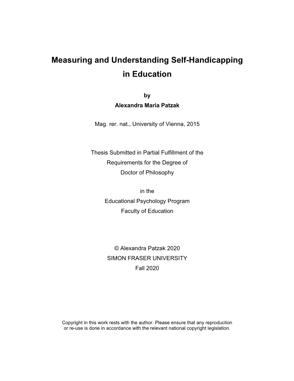 2.3. Measuring Self-Handicapping