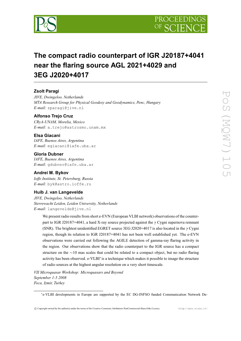 Pos(MQW7)105 Cygni Γ Radio ﬂaring Ce