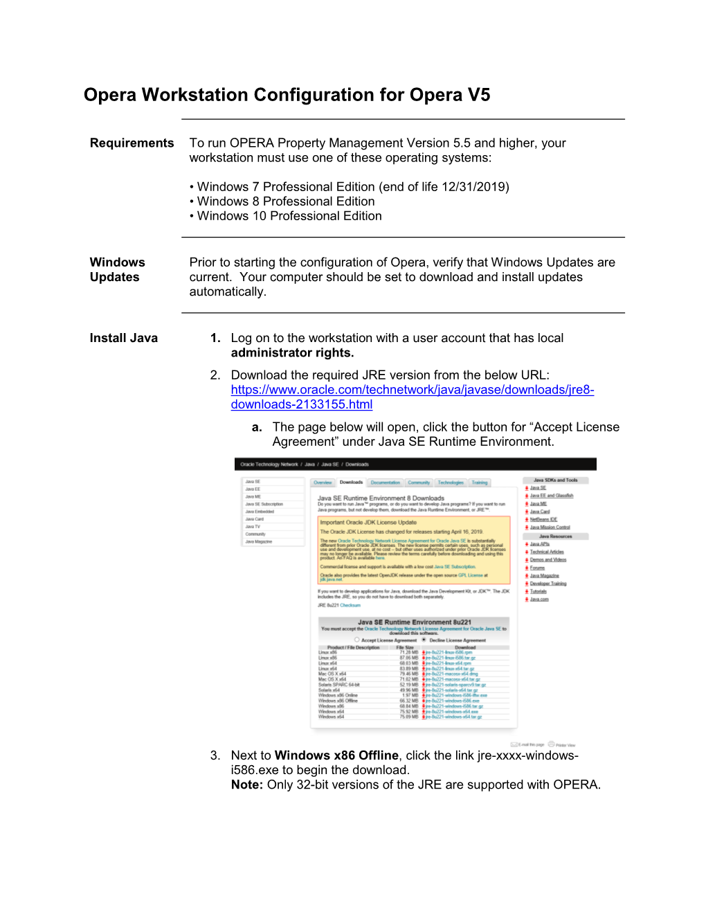 Opera Workstation Configuration for Opera V5