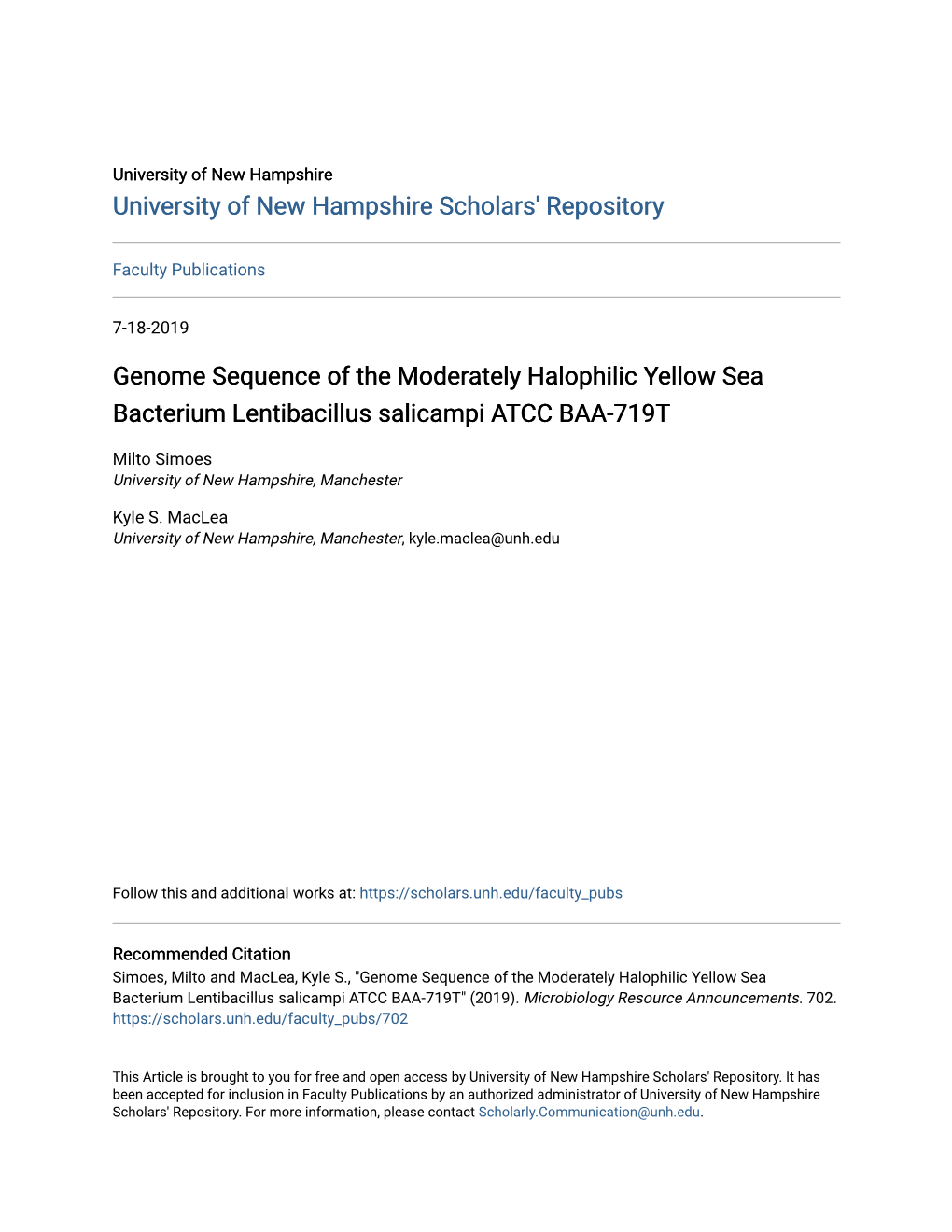 Genome Sequence of the Moderately Halophilic Yellow Sea Bacterium Lentibacillus Salicampi ATCC BAA-719T