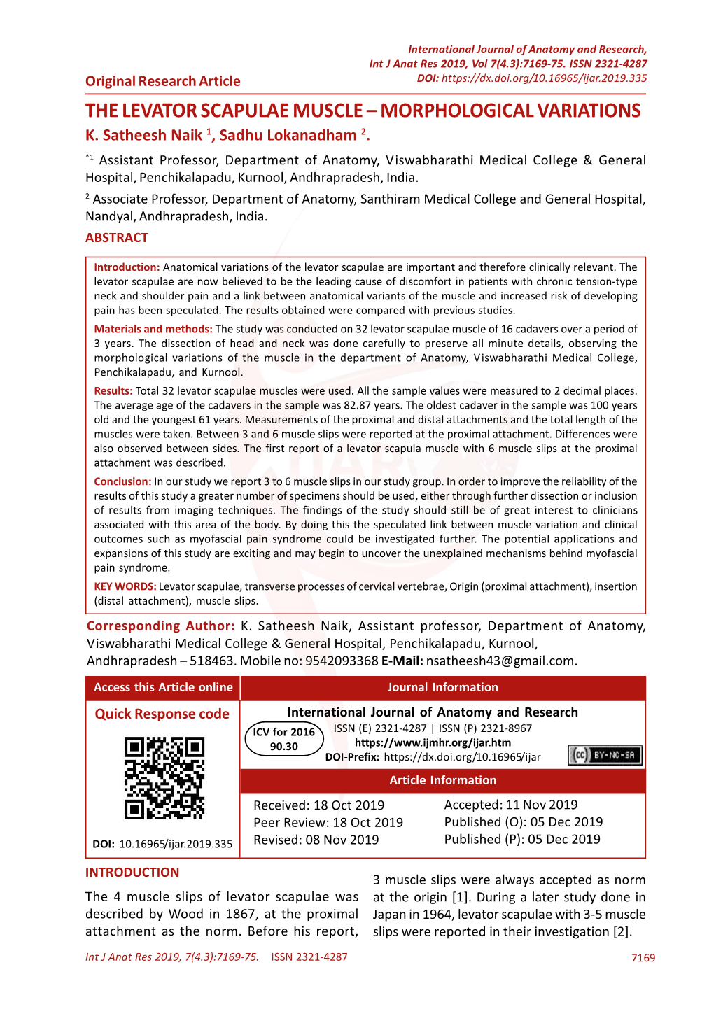 The Levator Scapulae Muscle – Morphological Variations K