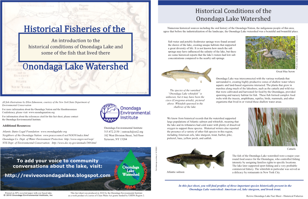 Onondaga Lake Watershed Historical Fisheries Of