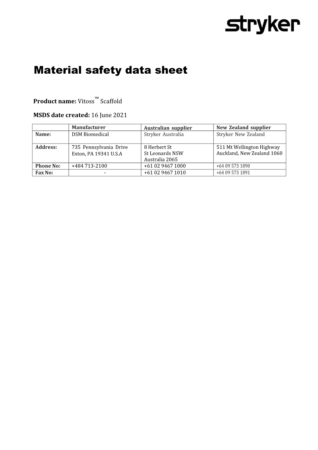 Material Safety Data Sheet