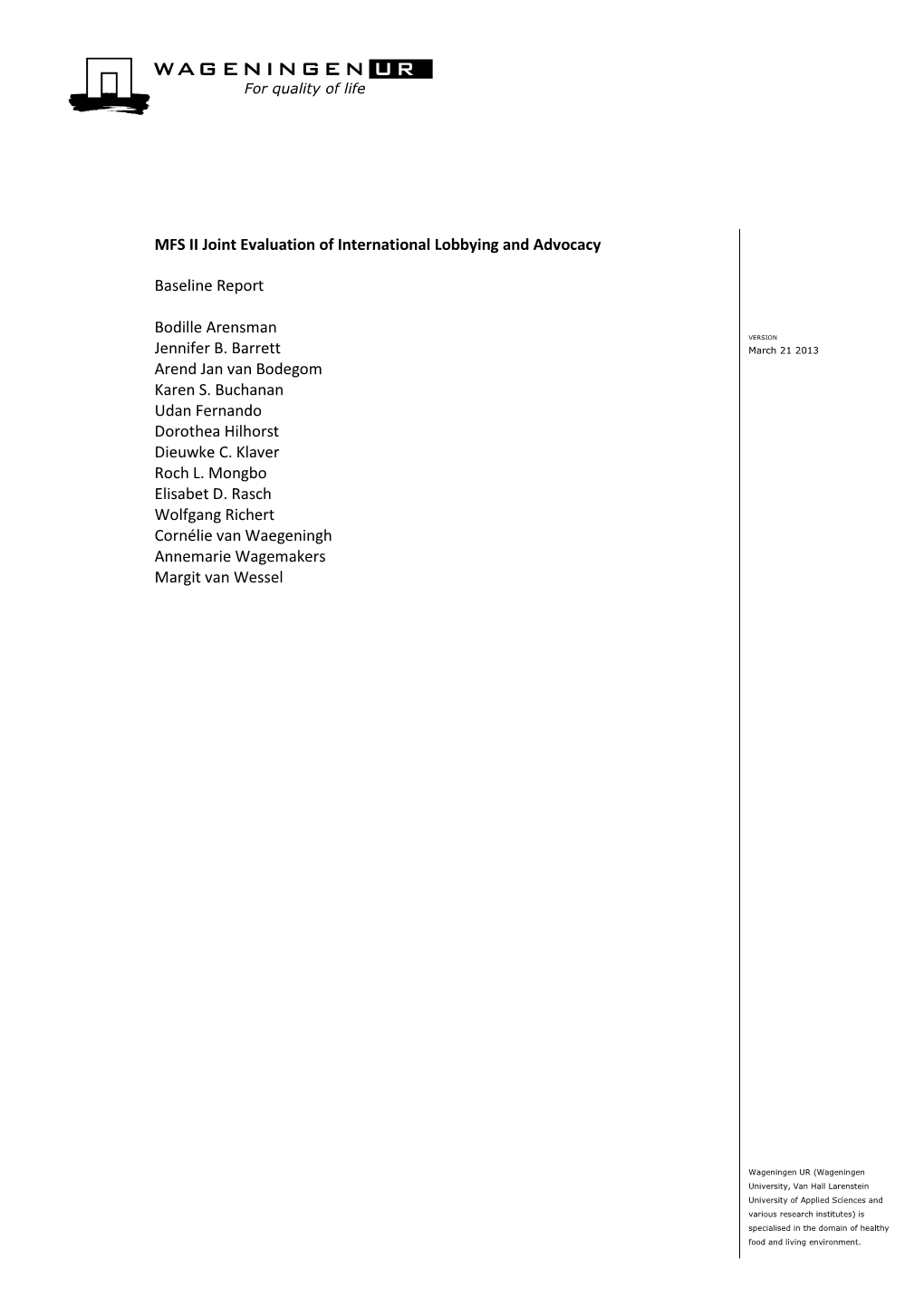 MFS II Joint Evaluation of International Lobbying and Advocacy Baseline