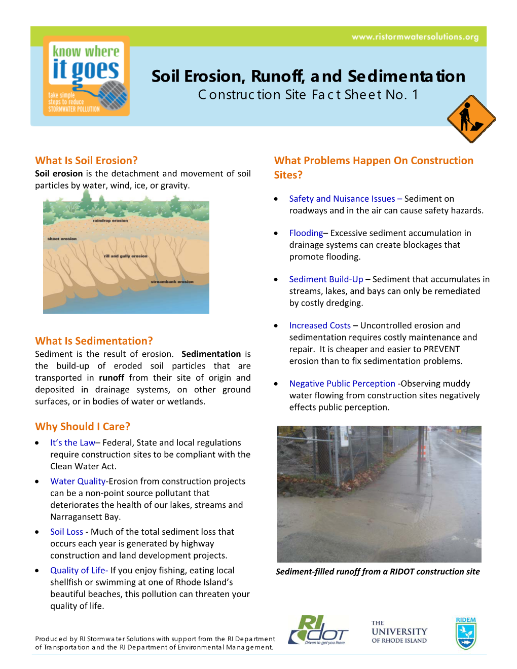 Soil Erosion, Runoff, and Sedimentation Construction Site Fact Sheet No