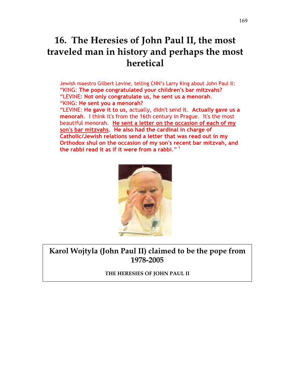 16. the Heresies of John Paul II, the Most Traveled Man in History and Perhaps the Most Heretical