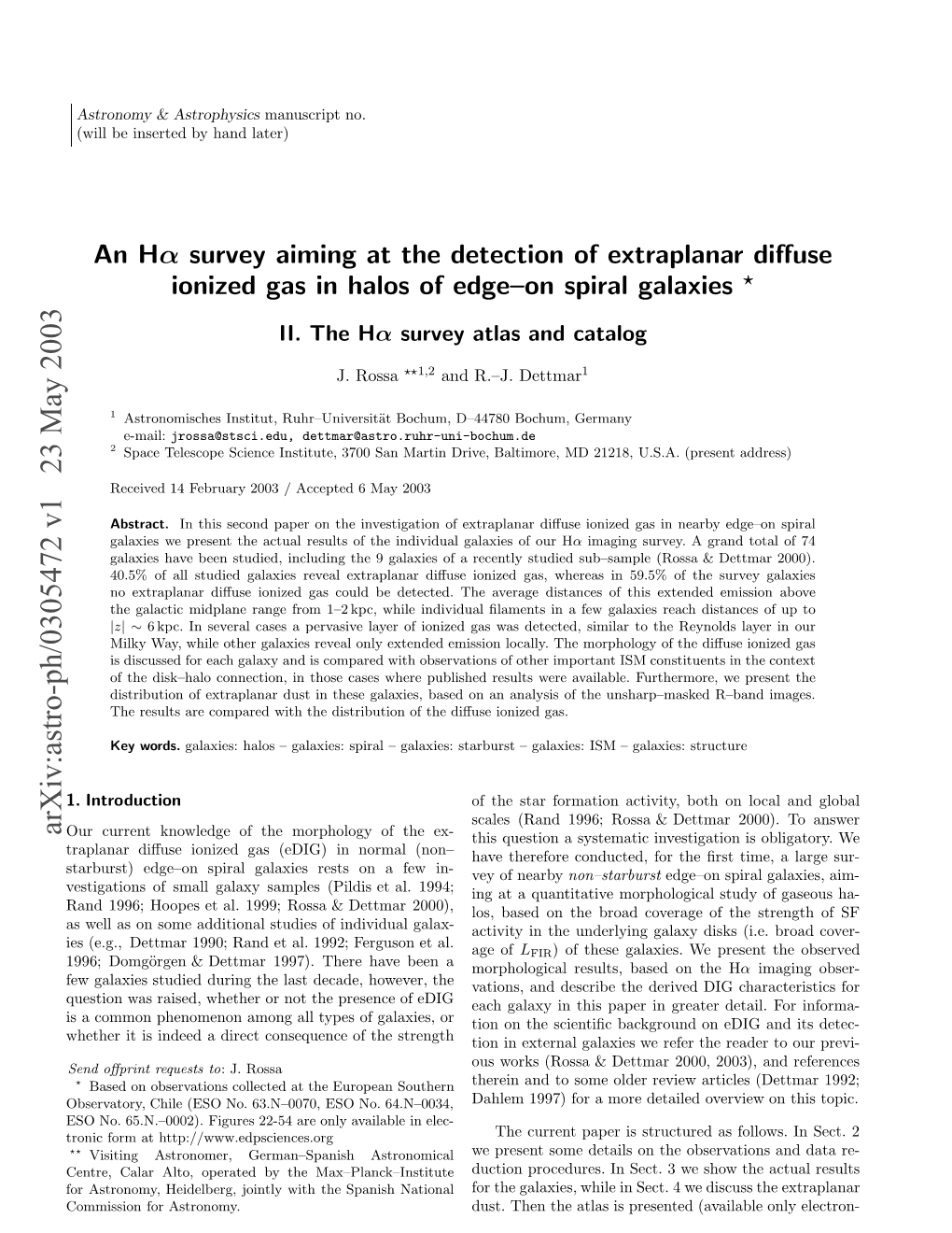 Arxiv:Astro-Ph/0305472 V1 23 May 2003