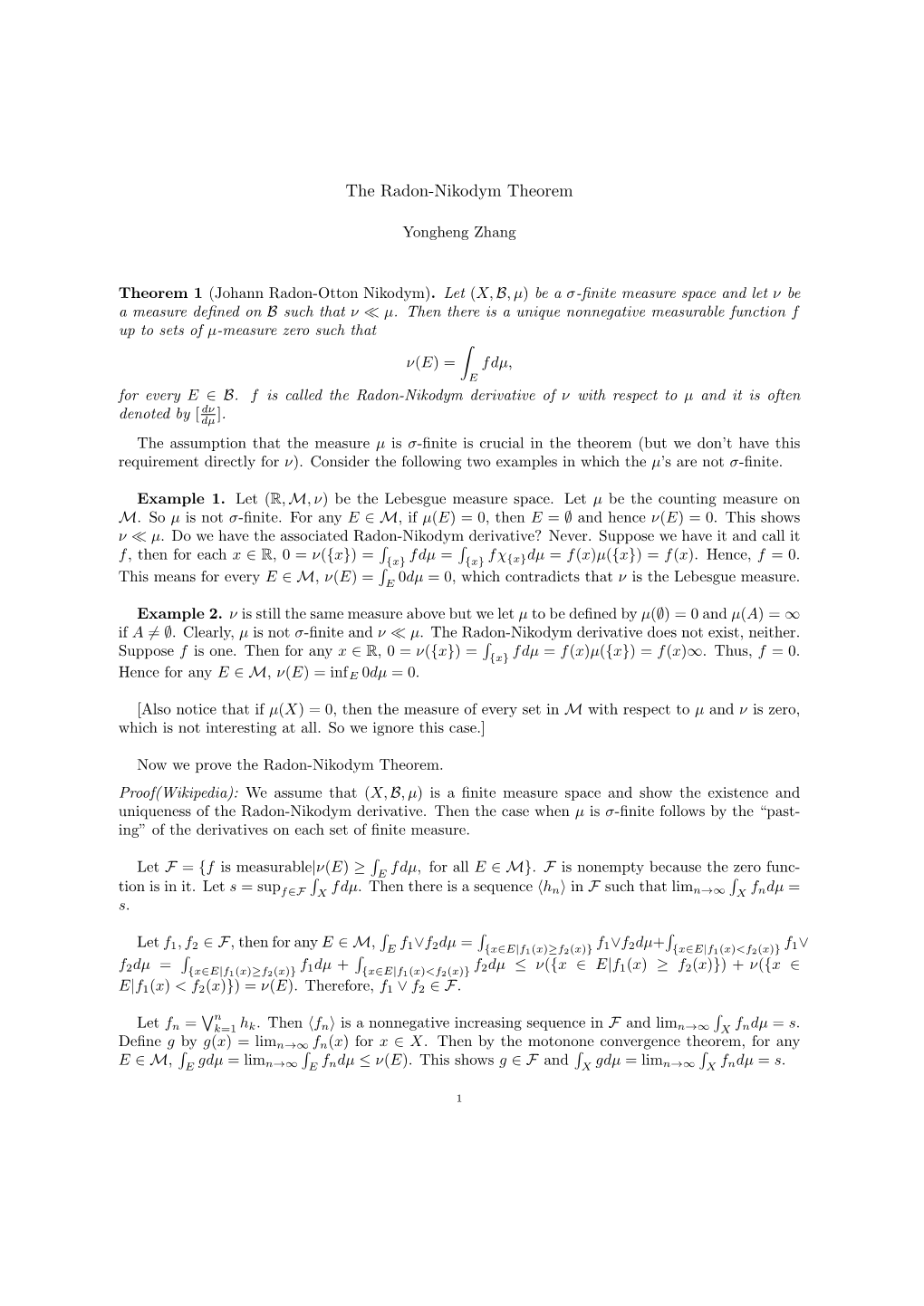 The Radon-Nikodym Theorem