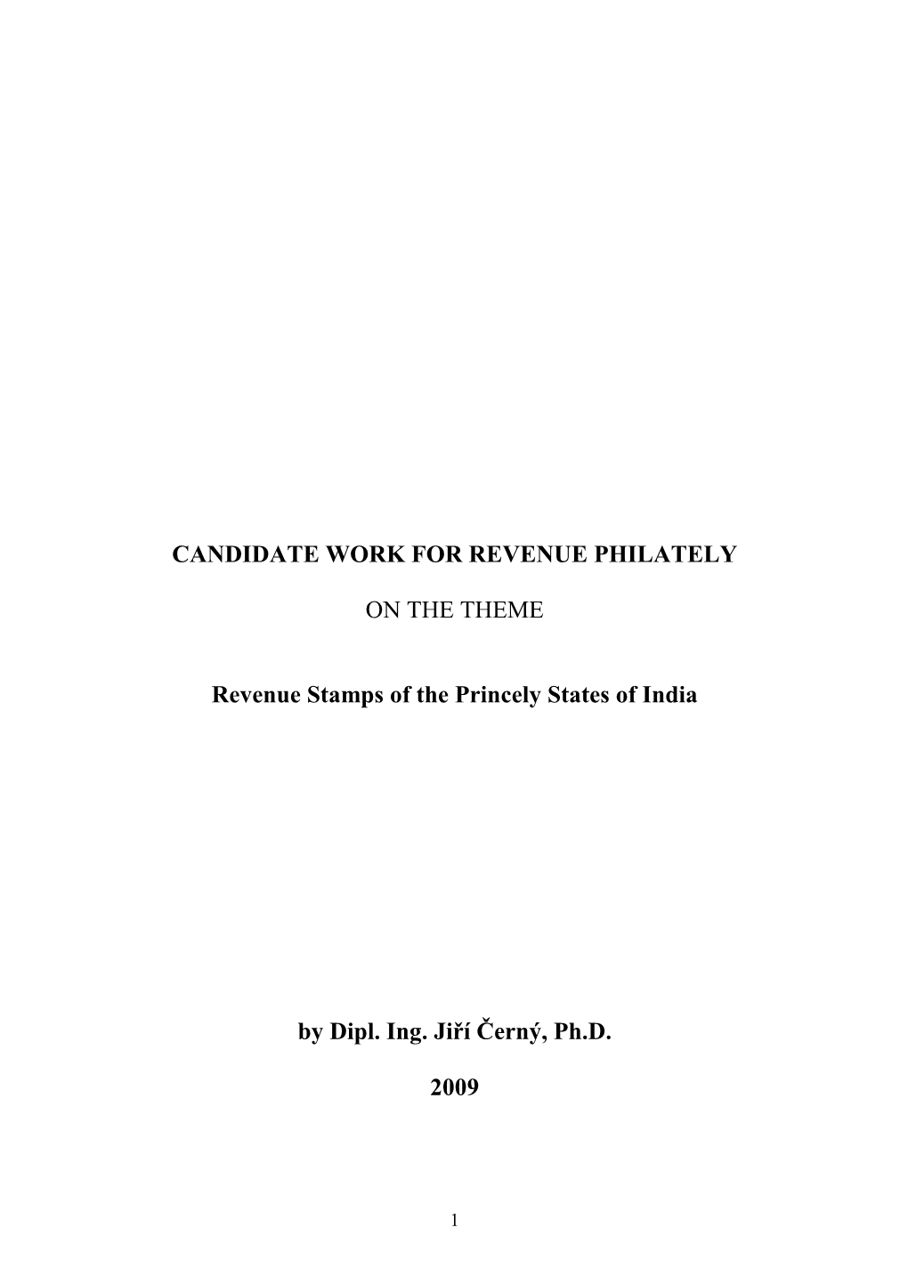 Revenues of the Princely States of India-Candidate Work