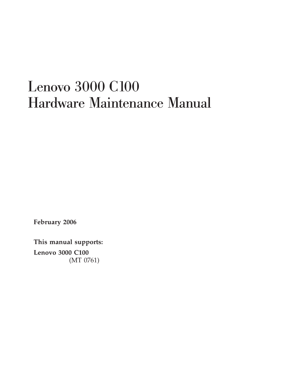 Lenovo 3000 C100 Hardware Maintenance Manual