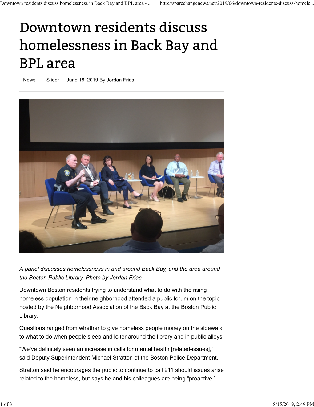 Downtown Residents Discuss Homelessness in Back Bay and BPL Area -